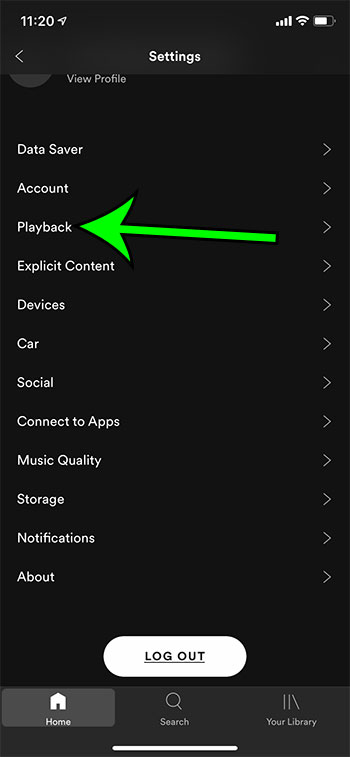 open playback settings menu