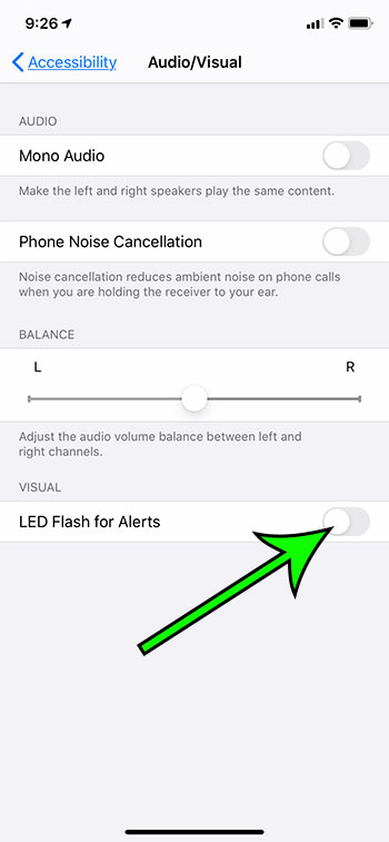 how to turn off the LED flash for alerts on an iPhone