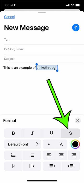 how to use strikethrough in an email on an iPhone 11