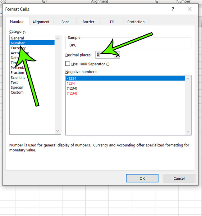 Excel UPC number formatting