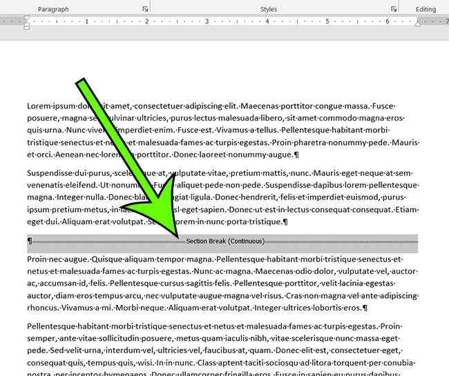 how to delete a section break in Microsoft Word