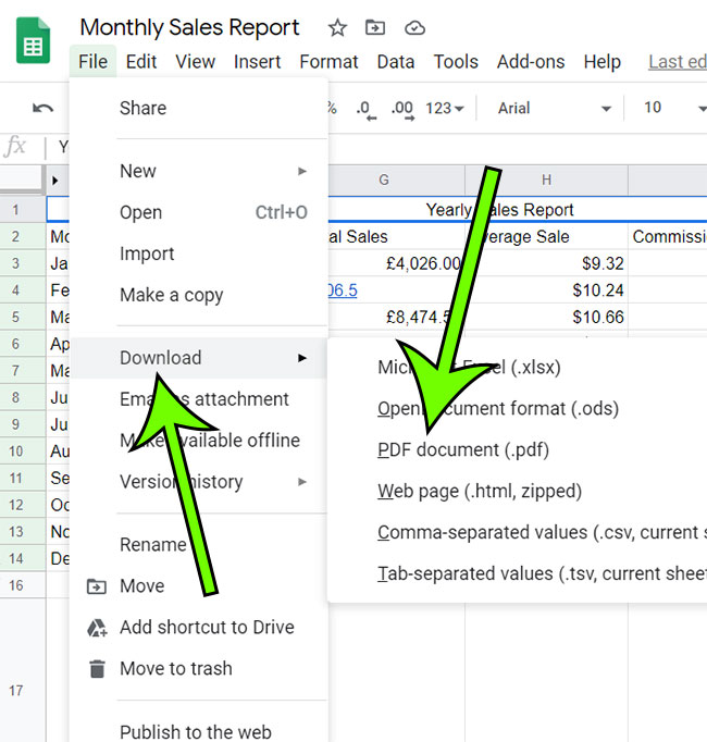 how to download a Google Spreadsheet as a PDF