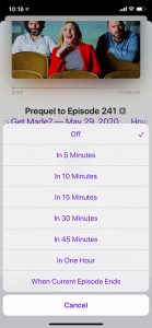 how to set a sleep timer in the iPhone Podcasts app