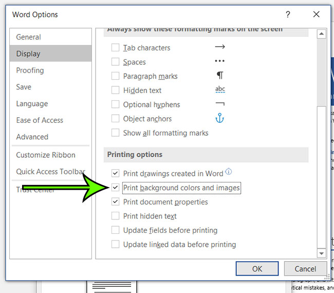 how to print background colors in Microsoft Word for Office 365