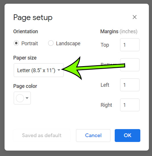 click the Paper size dropdown menu