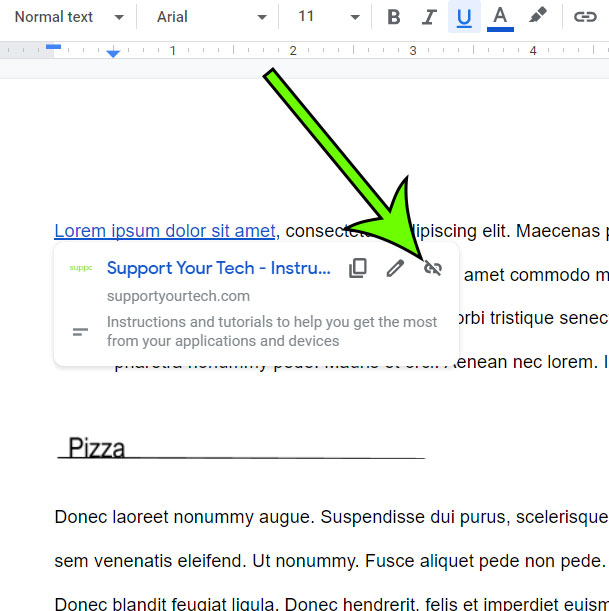 how to delete a link in Google Docs