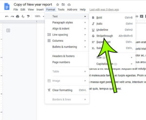 how to strikethrough text in Google Docs