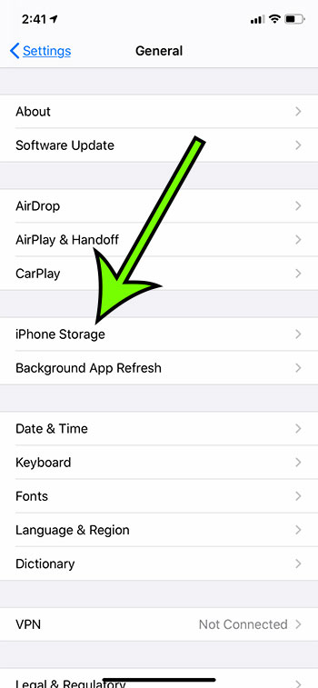 select the iPhone Storage option