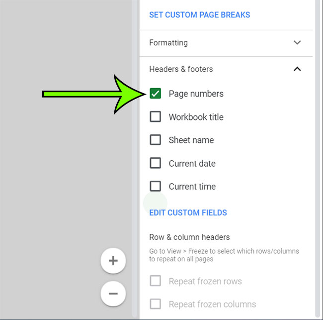 how to add page numbers in Google Sheets