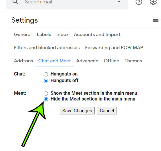 how to remove the Meet section from the Gmail inbox