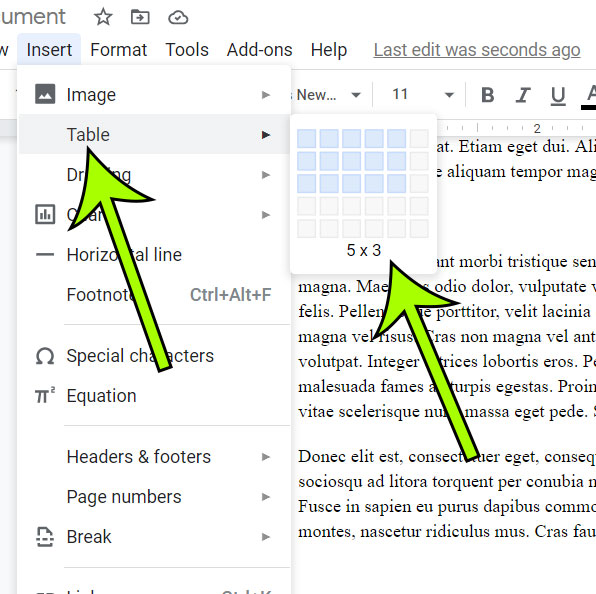 how to insert a table in Google Docs