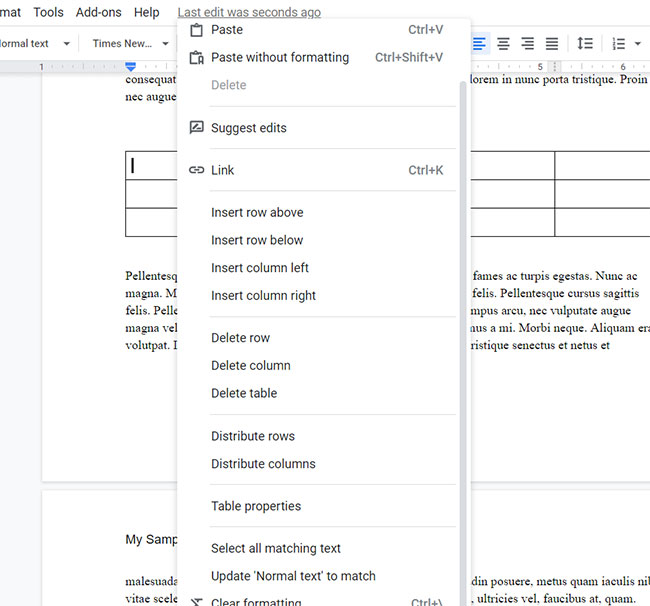 how to edit a Google Docs table
