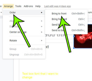how to bring a picture to the front in Google Slides