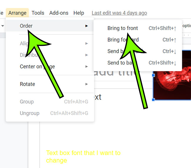 how to bring an image to the front in Google Slides