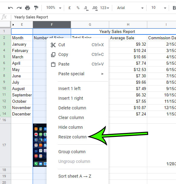 right-click and choose Resize column