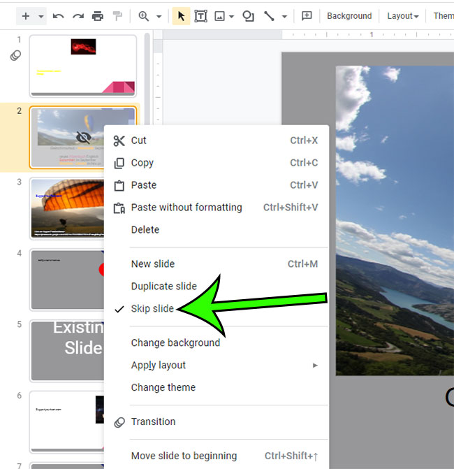 how to stop hiding a slide in Google Slides