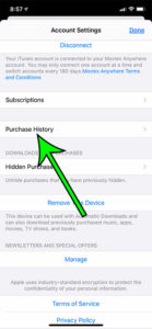 how to view Apple purchase history iPhone
