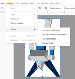 how to rotate a picture in Google Slides