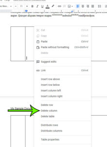 how to remove a column from a Google Docs table