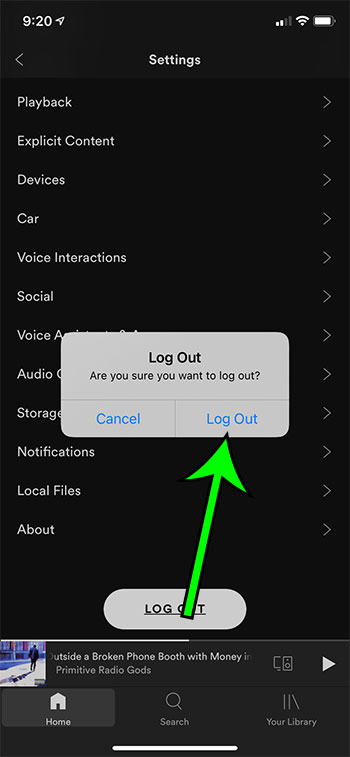 how to sign out of Spotify on an iPhone