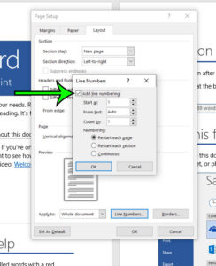 how to add line numbering in Microsoft Word