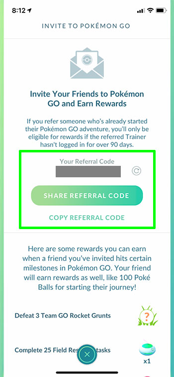 how to find your referral code in Pokemon Go on an iPhone