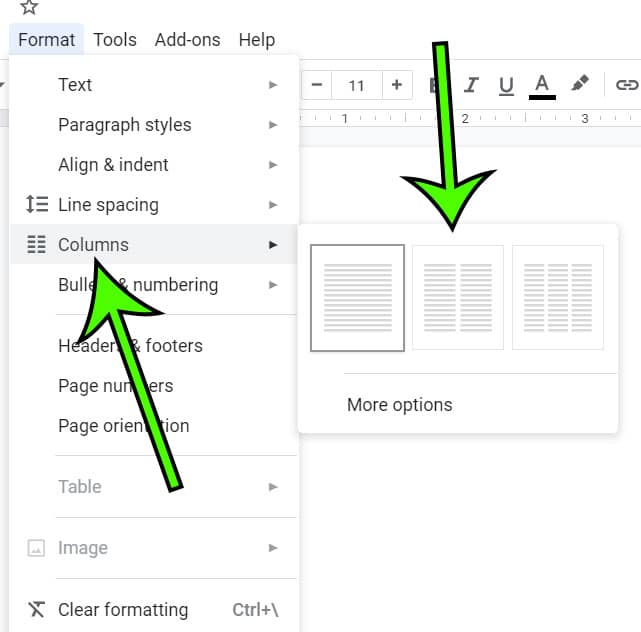 how to add a column in a Google Doc