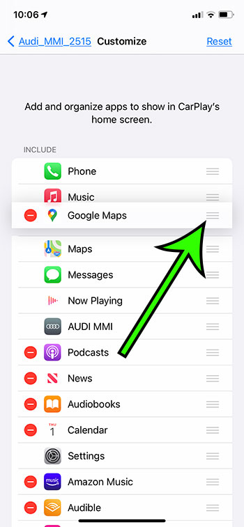 how to rearrange CarPlay apps on an iPhone 11