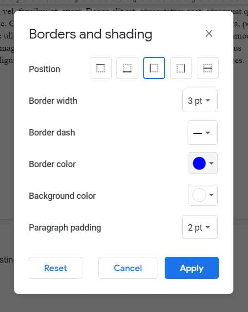 choose paragraph border options