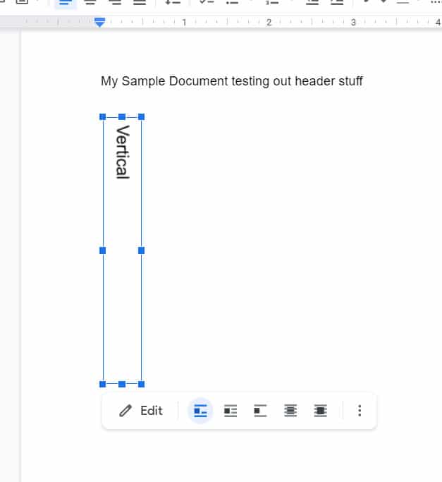 example of vertical text in a Google Docs document