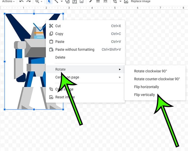 how to flip image in Google Docs