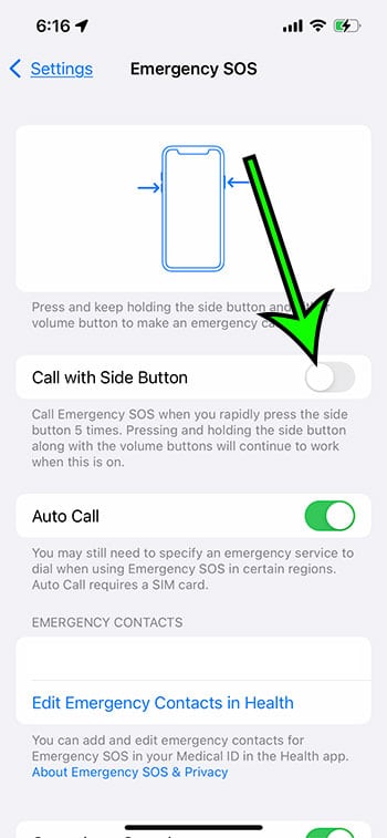 how to disable emergency call with iPhone side button 5 times