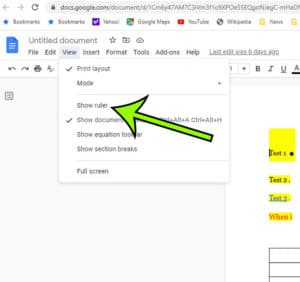 how to display the Google Docs vertical ruler