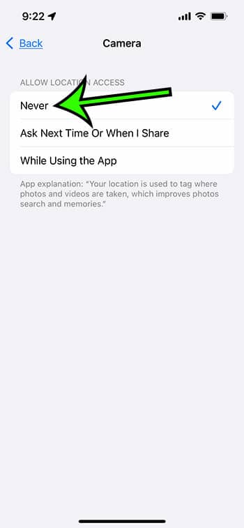 how to turn off geotagging for pictures on an iPhone 13
