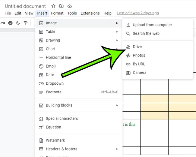 how to insert an image from Google Drive