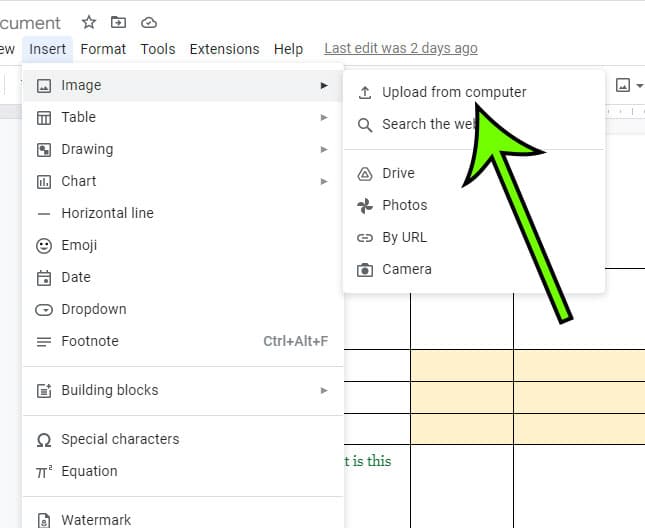 how to upload an image to google docs