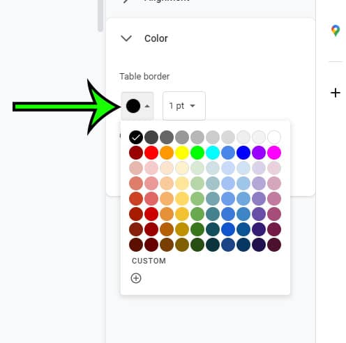 how to change the border color of a Google Docs table