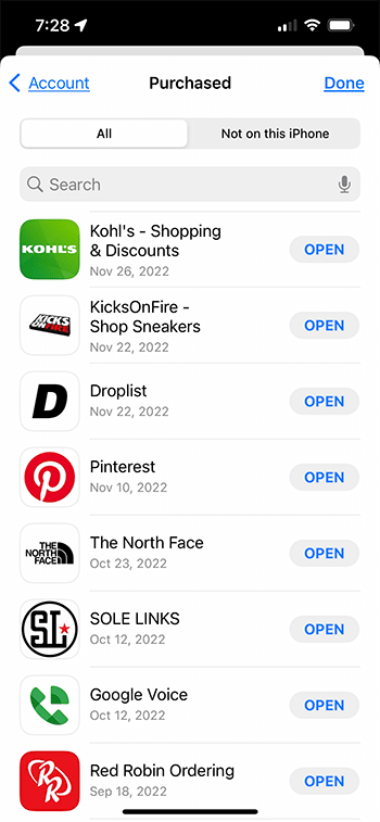 how to find App Store purchase history on an iPhone