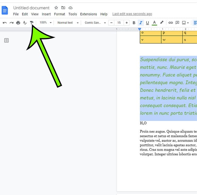 where is the format painter in Google Docs?