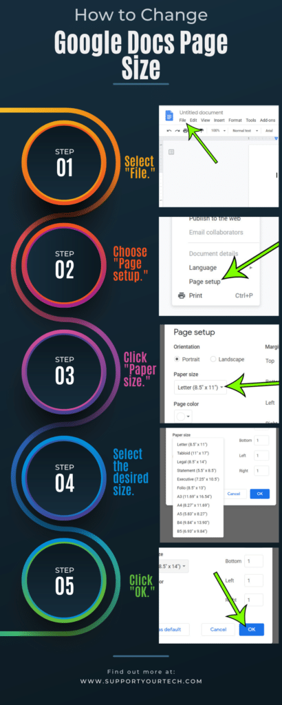 how to change Google Docs Page Size Infographic