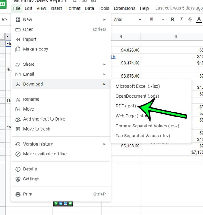 how to create Google Sheets PDF files