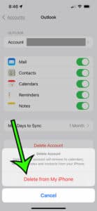 how to delete Outlook account on iPhone 13