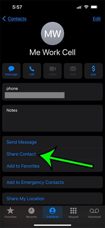 how to share a contact on iPhone 13