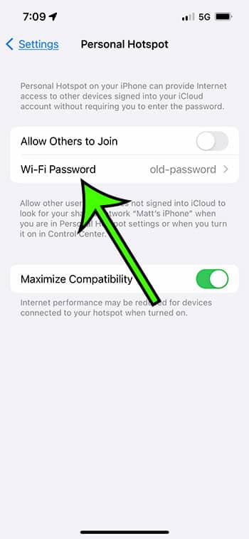how to change the hotspot password IPhone setting