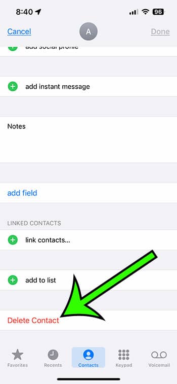 how to delete an iPhone 13 contact