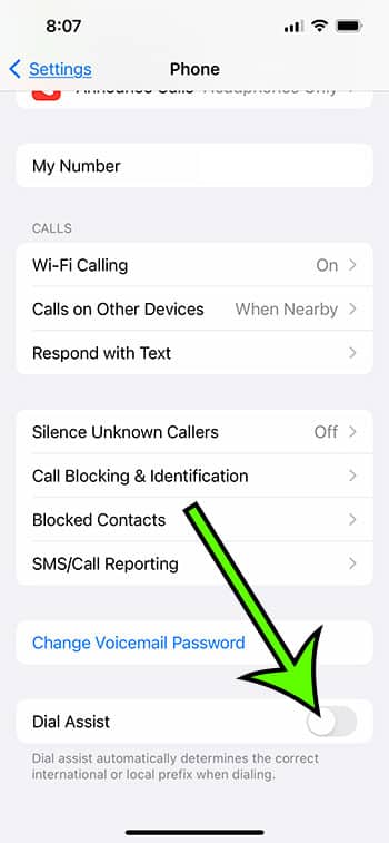 how to turn off the dial assist iPhone option