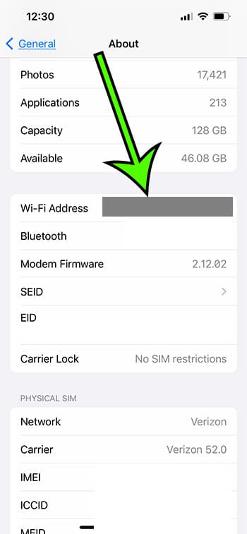 how to find MAC address on iPhone 13