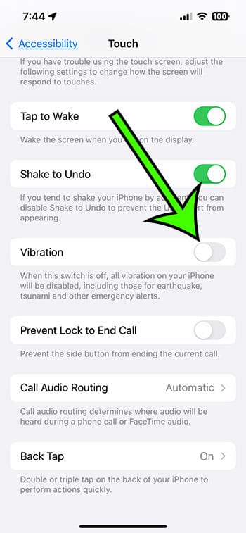how to turn off all vibration on an iPhone 13