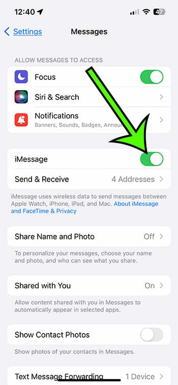 how to turn on the iphone 13 iMessage feature
