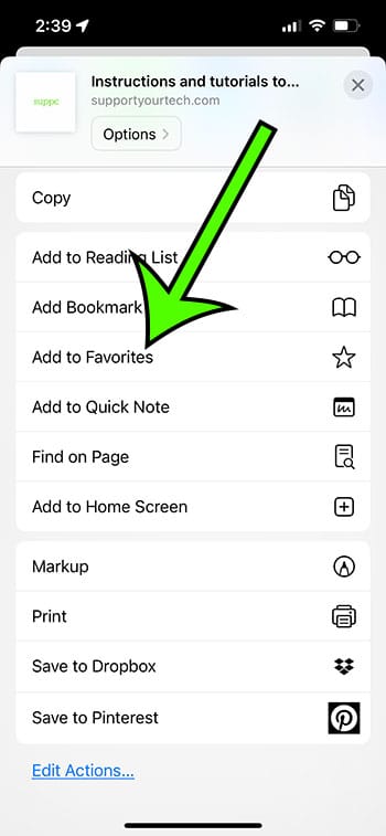 how to favorite a Web page in Safari on iPhone 13